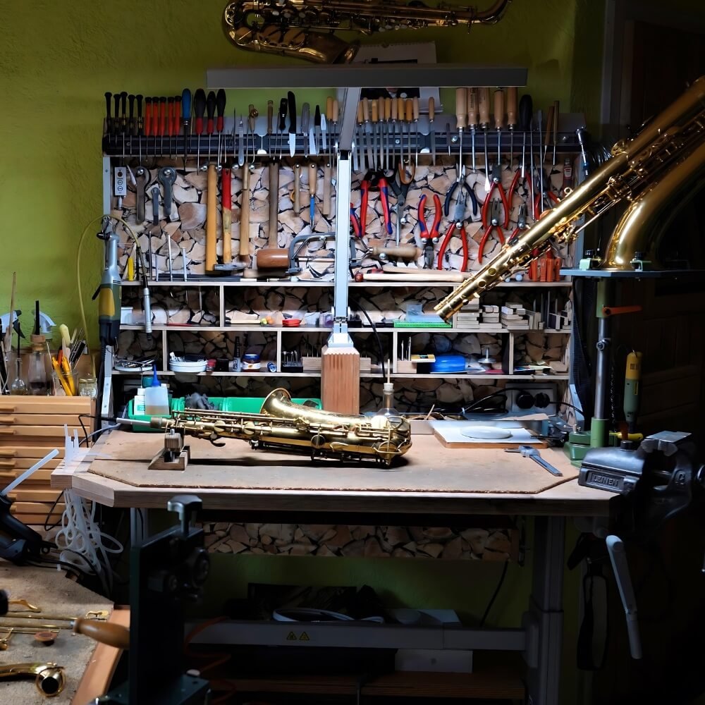 Beleuchtung für eine Saxophonwerkstatt