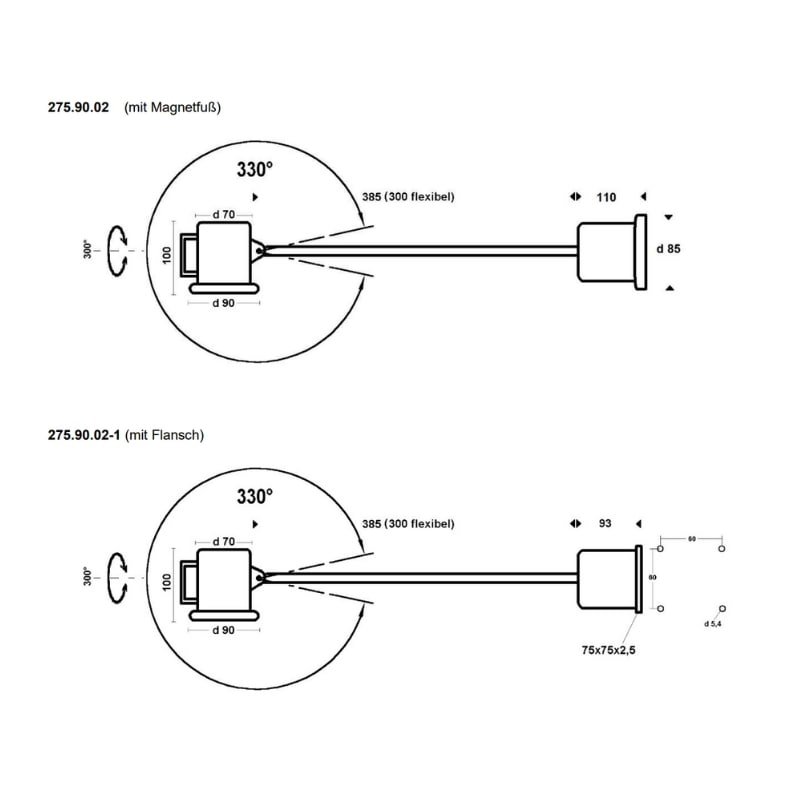 Flexarmleuchte FLEX MFS - Abmessungen-min